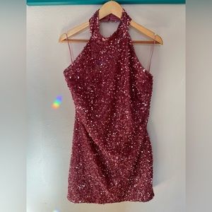 NWT Fashion Nova Pink Sequin Halter Mini Dress 3X